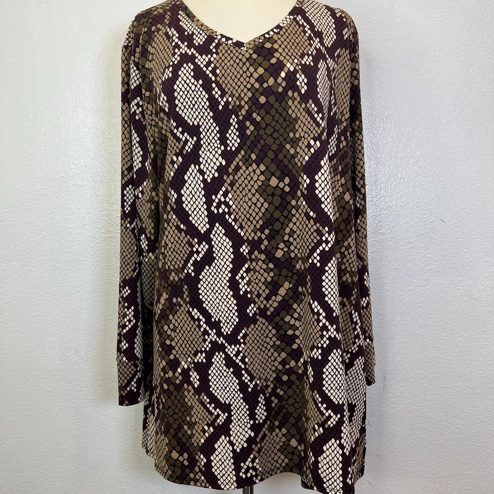 NWT Elizabeth Tunic Brown White Tan Animal Print Size 3XL